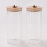 Urbane Home Borosilicate Glass Jar with Bamboo Lid | Kitchen Organizer Items & Storage | Multi-utility, Leakproof, Airtight Storage Jar for Cookies, Snacks, Tea, Coffee, Sugar | Set of 2 (1125ml)